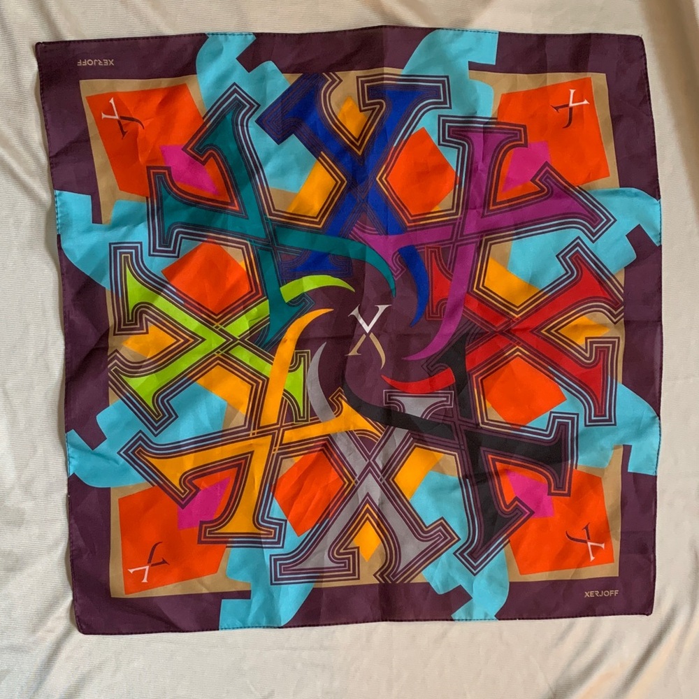 XERJOFF Silk Scarf | Multicolor Italian 100% Silk Scarf | Rainbow Monogram